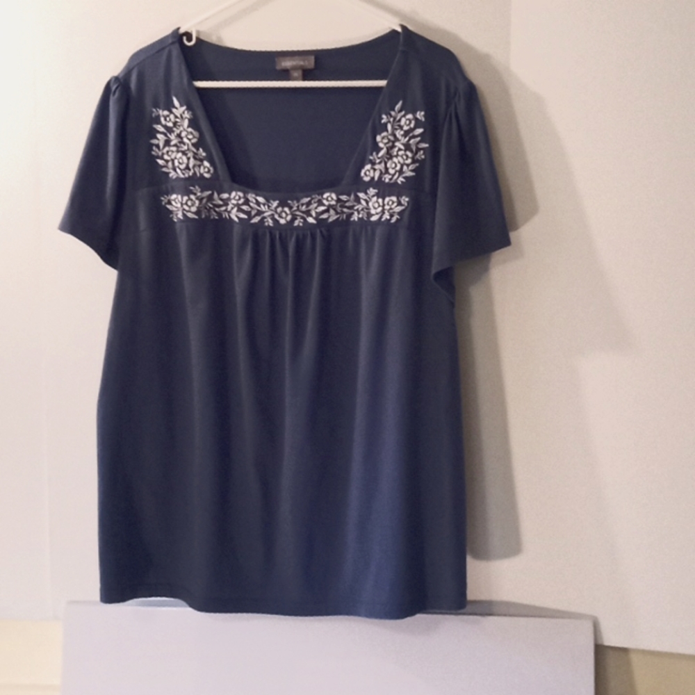 Essentials Women's Square Neck Tee - Size (2X) - Blue - Cotton